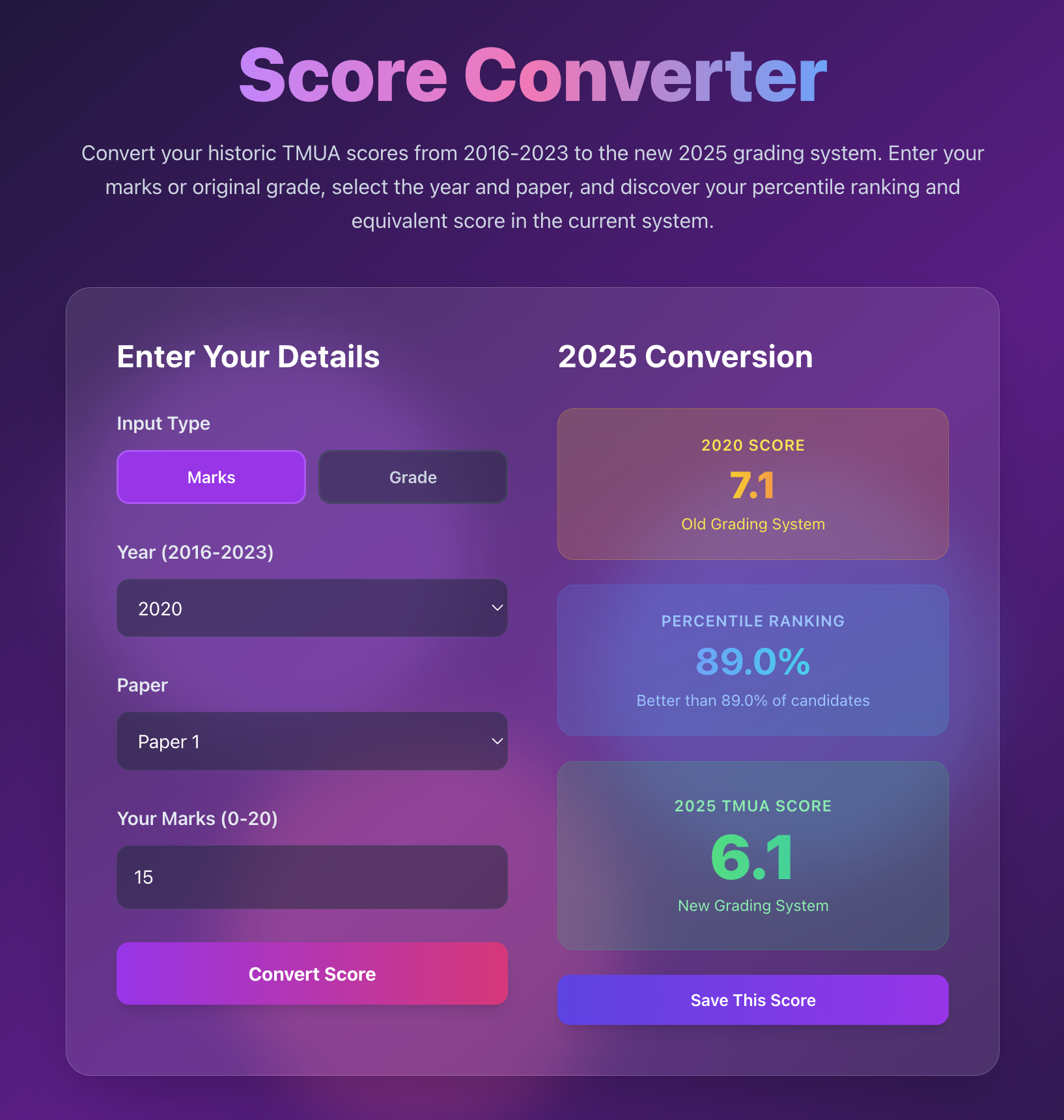 TMUA Score Converter Preview